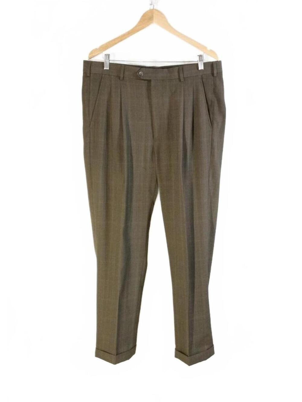 Geoffrey Beene Men's Brown Plaid Dress Pants with Pleats Size 36/32